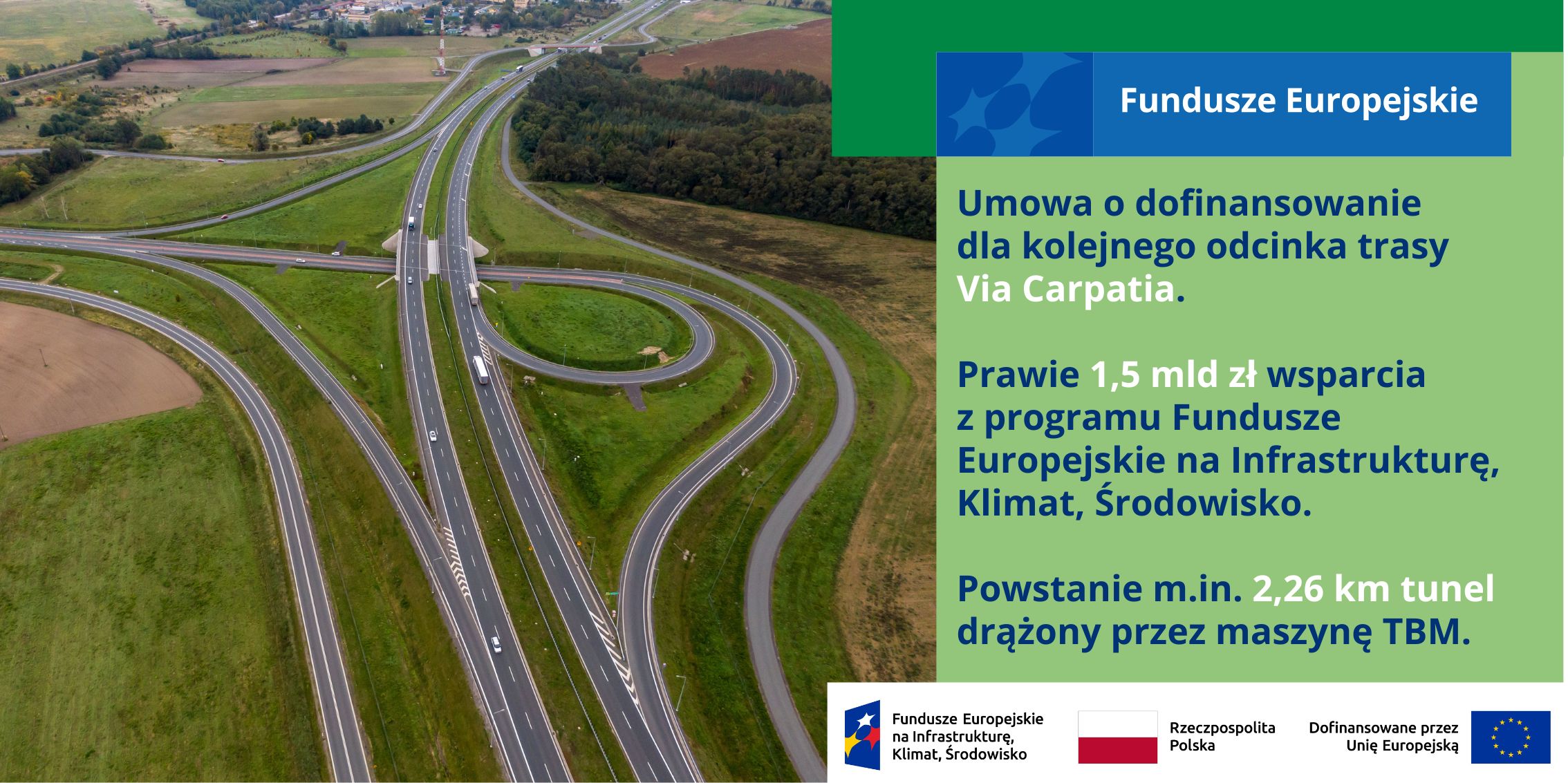 Umowa o dofinansowanie  dla 41 km odcinka Via Carpatia.  Prawie 788 mln wsparcia  z programu Fundusze Europejskie na Infrastrukturę, Klimat, Środowisko.