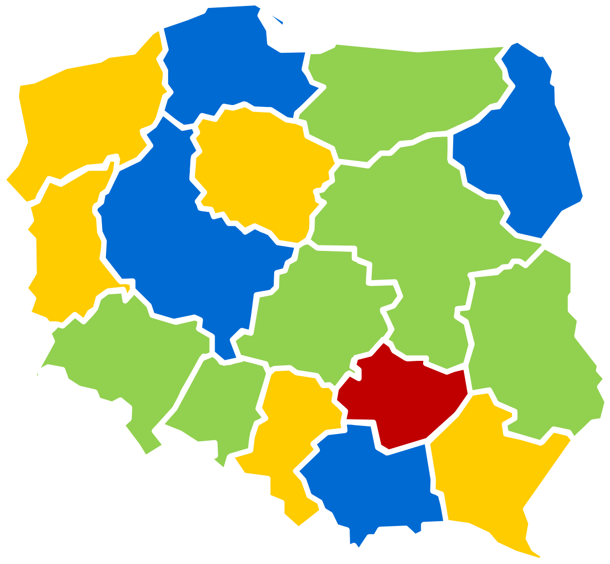 Mapa przedstawia rozkład funduszy wspierających RLKS w 10 województwach